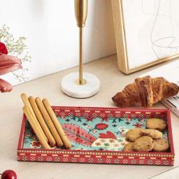 Chumbak Teal & Red Wood Jaipur Gardens Kasuti Tray-picture-34