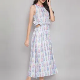 W Omplalodes Blue Embroidered A-Line Dress image 4