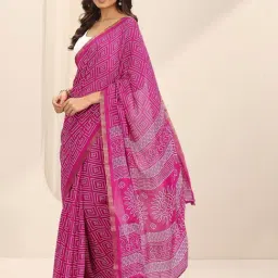 Libas Pink Bandhani Saree With Unstitched Blouse image 3