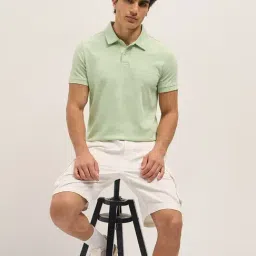 The Bear House Green Cotton Slim Fit Self Design Polo T-Shirt-image-64