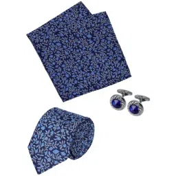 Park Avenue Blue Embroidered Tie with Cufflink and Pocket Square-image-2