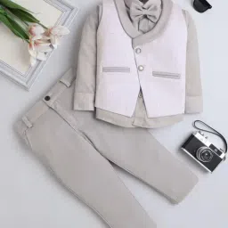 Fourfolds Boys Beige Textured Clothing Set-image-96