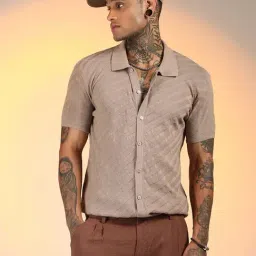Campus Sutra Beige Regular Fit Texture Shirt-image-51