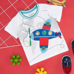 Pantaloons Baby White & Blue Cotton Printed T-Shirt-image-64