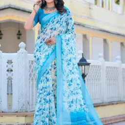 Saree Mall Off White Cotton Self Saree with Blouse Piece-image-13