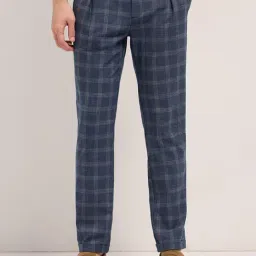 The Bear House Blue Checks Regular Fit Trousers-image-0