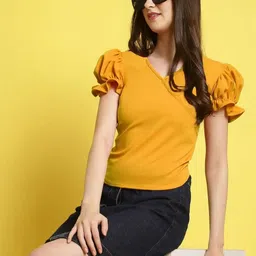 The Roadster Lifestyle Co. Women Puff Sleeves Regular Top image 5