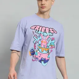 Griffel Mauve Cotton Loose Fit Printed T-Shirt-picture-23