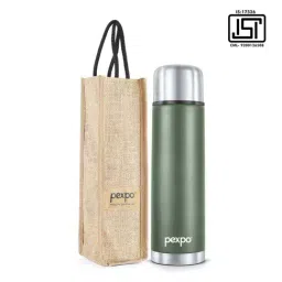 Pexpo Military Green Stainless Steel Vacuum Insulated Flask With Jute Bag (1000ml)-image-11