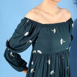 Miss Chase Teal & White Floral Print Above Knee Fit & Flare Dress image 5