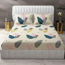 NEW TOWN Multicoloured 210 TC Cotton Fitted Queen Bedsheets With 2 Pillow Covers-picture-33