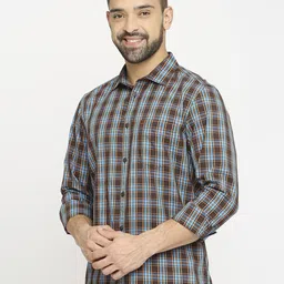 Basics Men Slim Fit Tartan Checks Opaque Checked Casual Shirt image 5