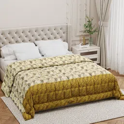 Salona Bichona Yellow & Mustard Floral AC Room 150 GSM Double Bed Comforter-picture-25