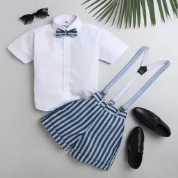 Jeet Ethnics Half Sleeves Pin Striped 4 Piece Shirt & Bottom Set - Blue-image-31
