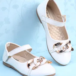Pine Kids Ballerinas With Velcro Closure & Chain Applique - White-picture-25