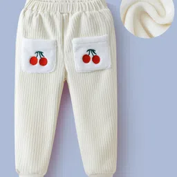 Kookie Kids Full Length Lounge Pant with Cherry Embroidery & Pockets Detailing - Off White-image-18