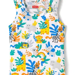 Babyhug 100% Cotton Single Jersey Knit Sleeveless Sando With Animal Print - White-picture-35