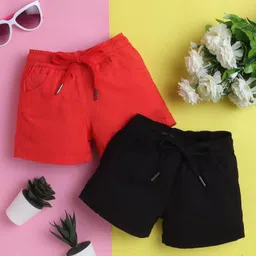 Knitting Doodles Pure Cotton Pack Of 2 Solid Shorts - Red & Black-picture-34