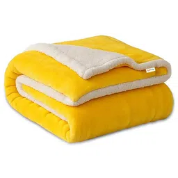 OYO BABY Solid Single Sherpa Square Blanket for AC Room Woollen Blend - Yellow-picture-27