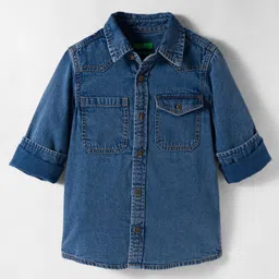 UCB Cotton Woven Full Sleeves Denim Shirt With Double Pockets - Blue-image-11