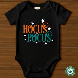 BLUSHES 100% Cotton Knit Halloween Theme Half Sleeves Hocus Pocus Text Printed Onesie - Black-picture-32