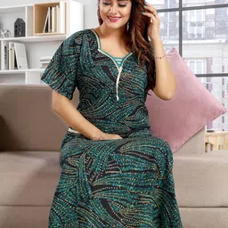 CINCO Women Printed Square Neck Maxi Nightdress-image-53