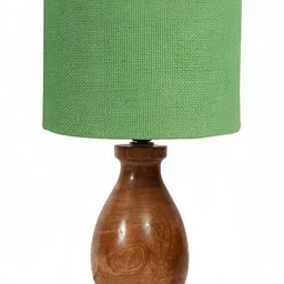 Aura Green Textured Wooden Cylindrical Shaped Table Lamp image 2