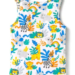 Babyhug 100% Cotton Single Jersey Knit Sleeveless Sando With Animal Print - White image 2