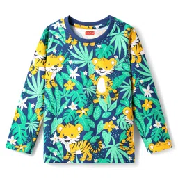 Babyhug Cotton Knit Full Sleeves Co-Ord Night Suit With Jungle Theme Print - Green image 2