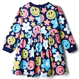 Babyhug Cotton Woven Full Sleeves Floral Printed Frock - Navy Blue image 2