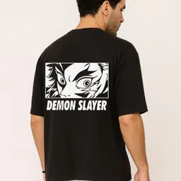 Be Crazy Men Demon Slayer Graphic Printed Round Neck Cotton Oversized T-shirt image 5