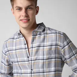 VASTRADO Men Fossil Grey Diamond Jacquard Checkered Shirt image 4