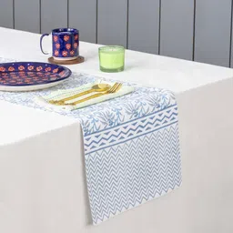 Eyaas Blue & White Floral Printed Pure Cotton Table Runner-picture-13