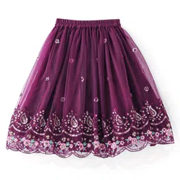 Babyhug Sleeveless Sequined Floral Embroidered Choli Lehenga and Dupatta Set - Wine image 5