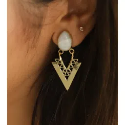 SOUL WORKS White Moonstone Triangle Drop Earrings image 1