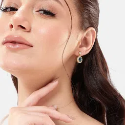 Carlton London 18kt Gold Plated CZ Saphire Oval Drop Earrings-picture-20