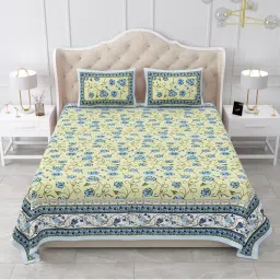 Bella Casa Green Ethnic Cotton Bedsheet with 2 Pillow Covers (King)-image-12