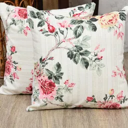 The Home Story White & Green 2 Pieces Floral Printed Square Cushion Covers image 3