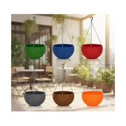 Virajsanchi 6-Pcs Green & Orange Colored Hanging Planter-picture-36