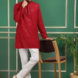 TATTVA Men Geometric Embroidered Thread Work Jacquard Kurta image 3