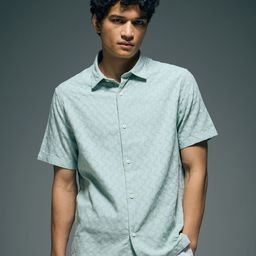 Flying Machine Men Textured Spread Collar Cotton Casual Shirt-picture-30