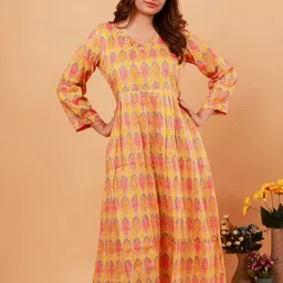 NEED APPARELS Sunshine Women Ethnic Motifs Printed V-Neck Pure Cotton Anarkali Kurta-picture-36