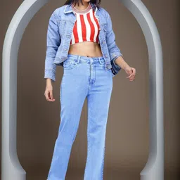 DressBerry Turquoise Blue Cotton Jeans-image-7