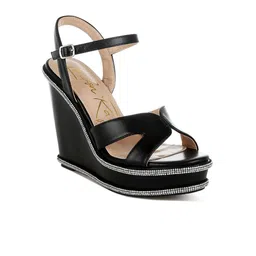 London Rag Women Solid Leather Wedge Sandals with Buckles image 1