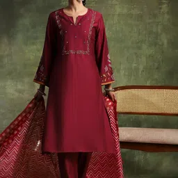 Nayam By Lakshita Women Ethnic Motifs Embroidered Thread Work Kurta, Trousers & Dupatta-image-64
