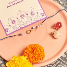 SALTY Set Of 2 Infinite Love Peal Beaded & Stone Studded Thread Rakhis With Roli & Chawal-picture-34
