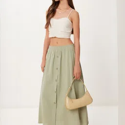 Happiness istanbul Women Pure-Cotton Midi A-Line Skirt-image-59