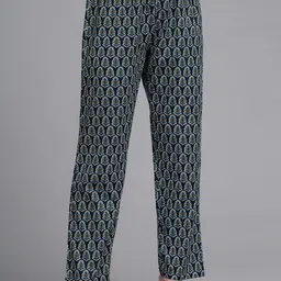 Mizaz Women Floral Printed Layered Mirror Work Pure Cotton Kurta with Trousers & With Dupatta image 5