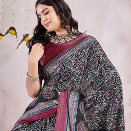 Mitera Paisley Printed Saree With Zari Border-image-42