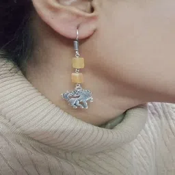 Shrim jewels Brass-Plated Oxidised Zasper Gems Studded Horse Design Shaped Drop Earrings-image-28